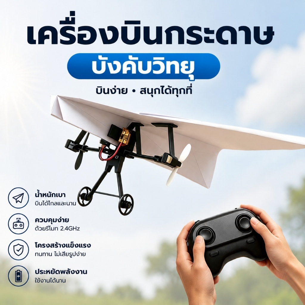 โมเดลเครื่องบิน DIY บังคับวิทยุ ชุดไฟฟ้าสำหรับกระดาษ มีจับถือ เล่นกลางแจ้ง ของเล่นเสริมทักษะเด็ก RC DIY เครื่องบินโฟมบ