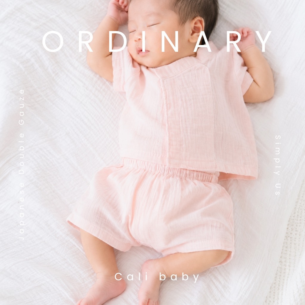 Cali ชุดเสื้อกางเกง ผ้าดูด เด็กอ่อน 0-3/3-6 เดือน ผ้ามัสลินทอ Collection: ORDINARY. *ป้าย Cali Baby