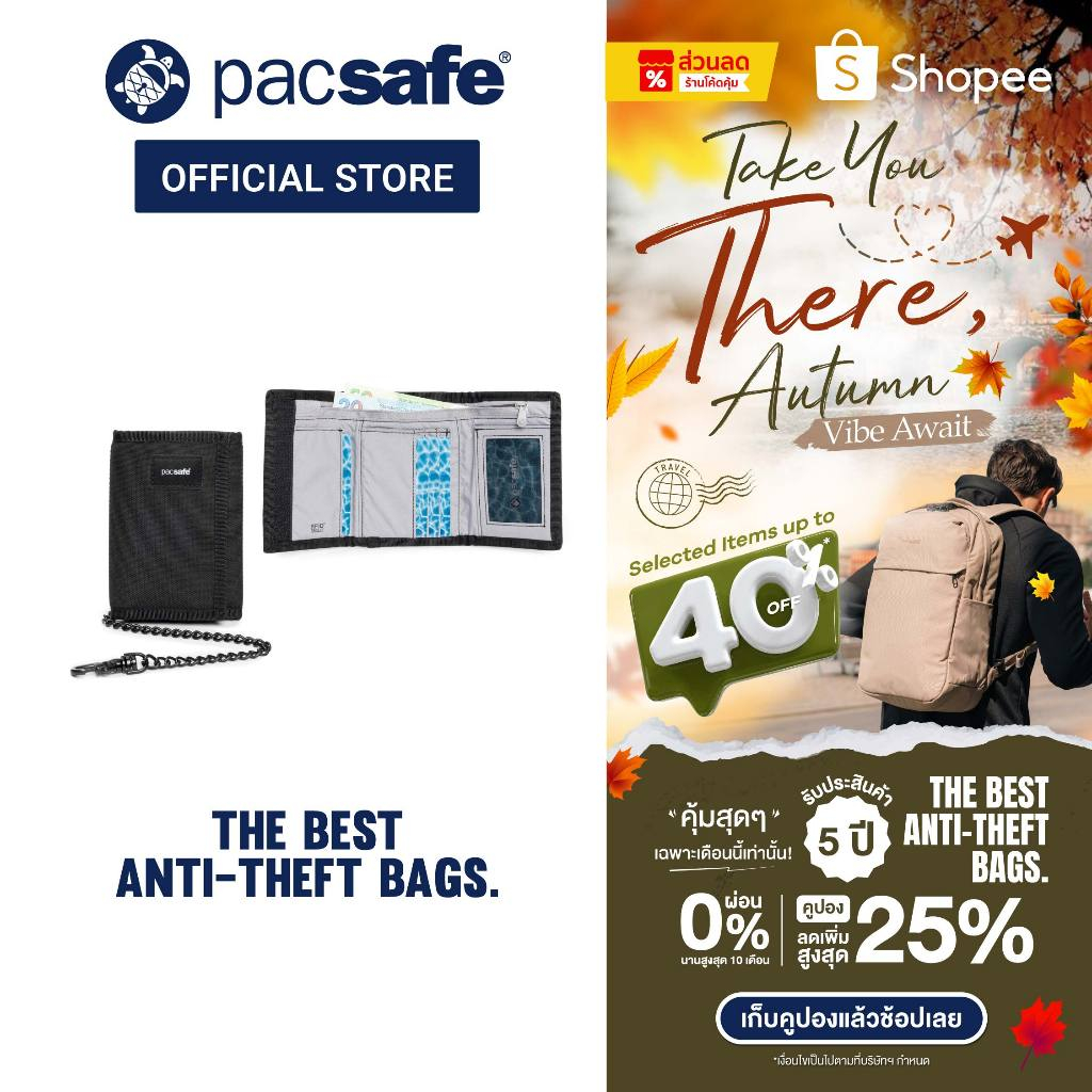 Pacsafe RFIDsafe Z50 RFID Blocking Trifold Wallet กระเป๋าสตางค์กันขโมย RFID สำหรับเดินทาง | RFID Blocking