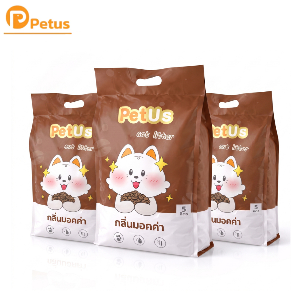 Petus Litter ทรายแมวเบนโทไนท์ 5L x3 ถุง จับก้อนไว ดับกลิ่นดี ฝุ่นน้อย มีให้เลือก 5 กลิ่น