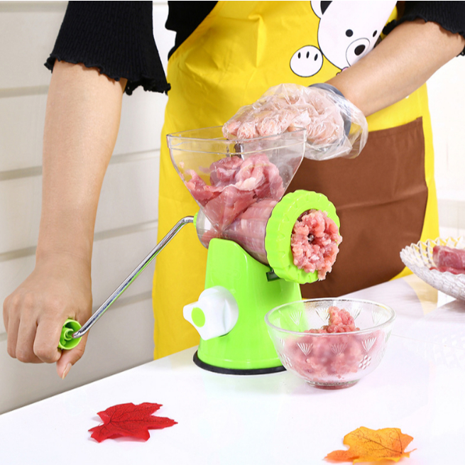 เครื่องบดเนื้อ เครื่องอัดไส้กรอก แบบมือหมุน สีเขียว 2in1 บดพริก เครื่องเทศ ฐานยางสุญญากาศ ถอดล้างง่าย พลาสติก ABS ทนทาน