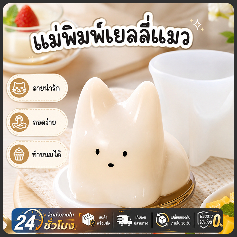 แม่พิมพ์ซิลิโคนแมวน่ารัก แม่พิมพ์วุ้นแมว 3D แม่พิมพ์ทำพุดดิ้งช็อคโกแลต สบู่แฮนด์เมดน่ารักใช้งานสะดวก