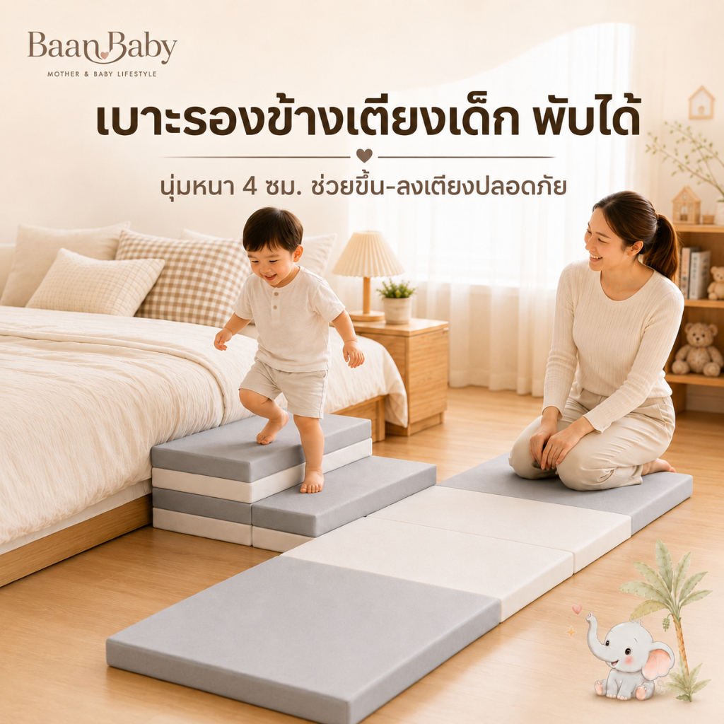 แผ่นรองคลาน แผ่นรองเท้า พับเป็นขั้นบันไดได้หนา 4 ซม นุ่มสบายให้กับเด็กตกเทีย