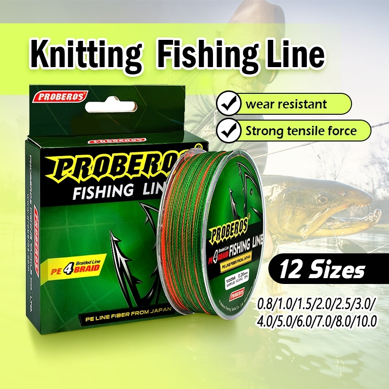 สายPEถัก4สายเอ็นตกปลาPROBEROSสายพีอี หลากสี เหนียว ทนทาน ยาว100เมตรFISHING LINE
