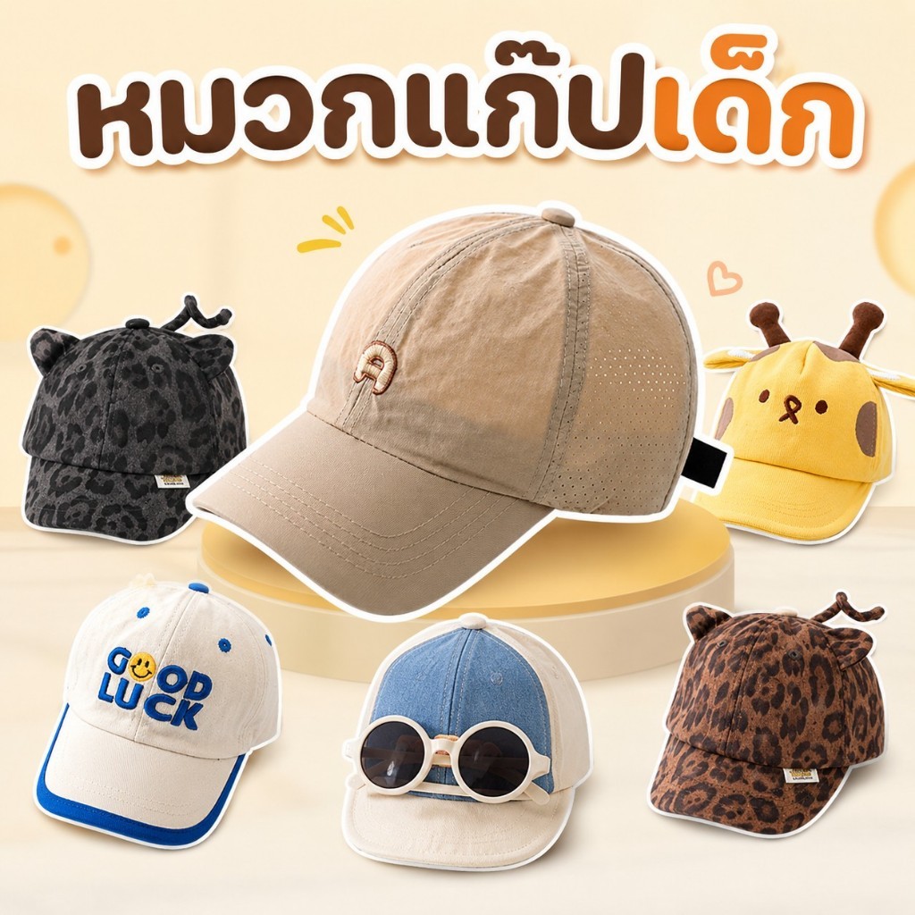 หมวกเบสบอลกันแดด ระบายอากาศดี กันยูวี ปีกกว้างบังแดด ใส่สบาย เหมาะเด็ก 1-5 ปี ใส่ได้ทั้งเด็กชาย-เด็กหญิง พร้อมส่ง