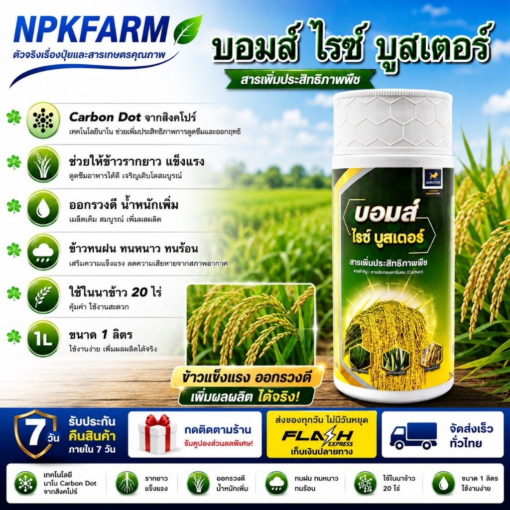 ICP Ladda บอมส์ ไรซ์ บูสเตอร์ ขนาด 1 ลิตร ช่วยให้ข้าวรากยาว แข็งแรง ออกรวงดี น้ำหนักเพิ่ม