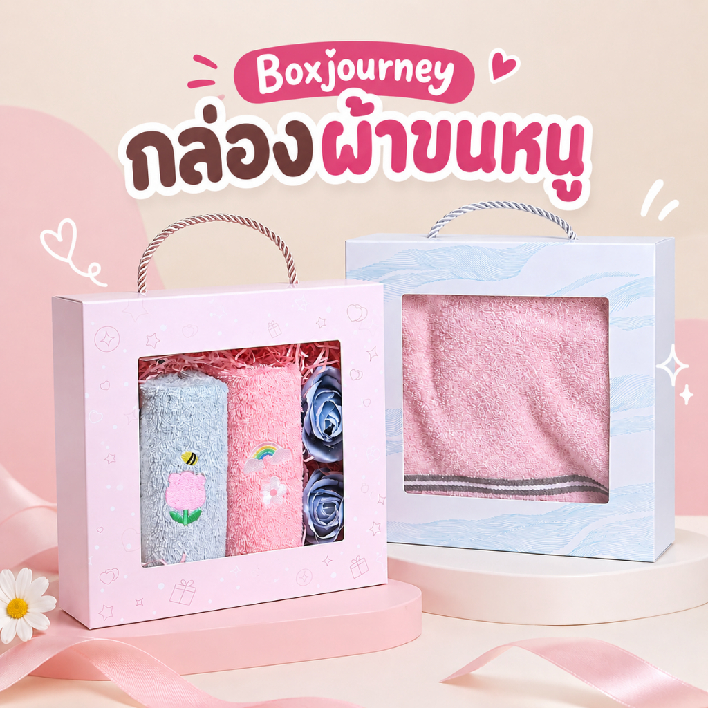 Boxjourney กล่องกระดาษใส่ผ้าขนหนูหูหิ้ว (S/M/L) (แพ็ค 10 ชิ้น)