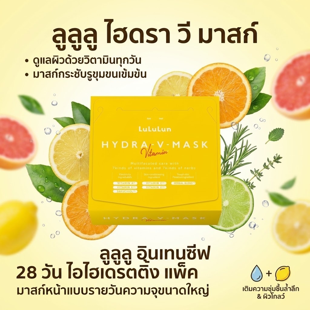 【ส่งตรงจากญี่ปุ่น】LuLuLun Hydra V Face Mask กล่องใหญ่ 28 แผ่น | แผ่นมาสก์บำรุงผิวหน้าสูตรมัลติวิตามิ