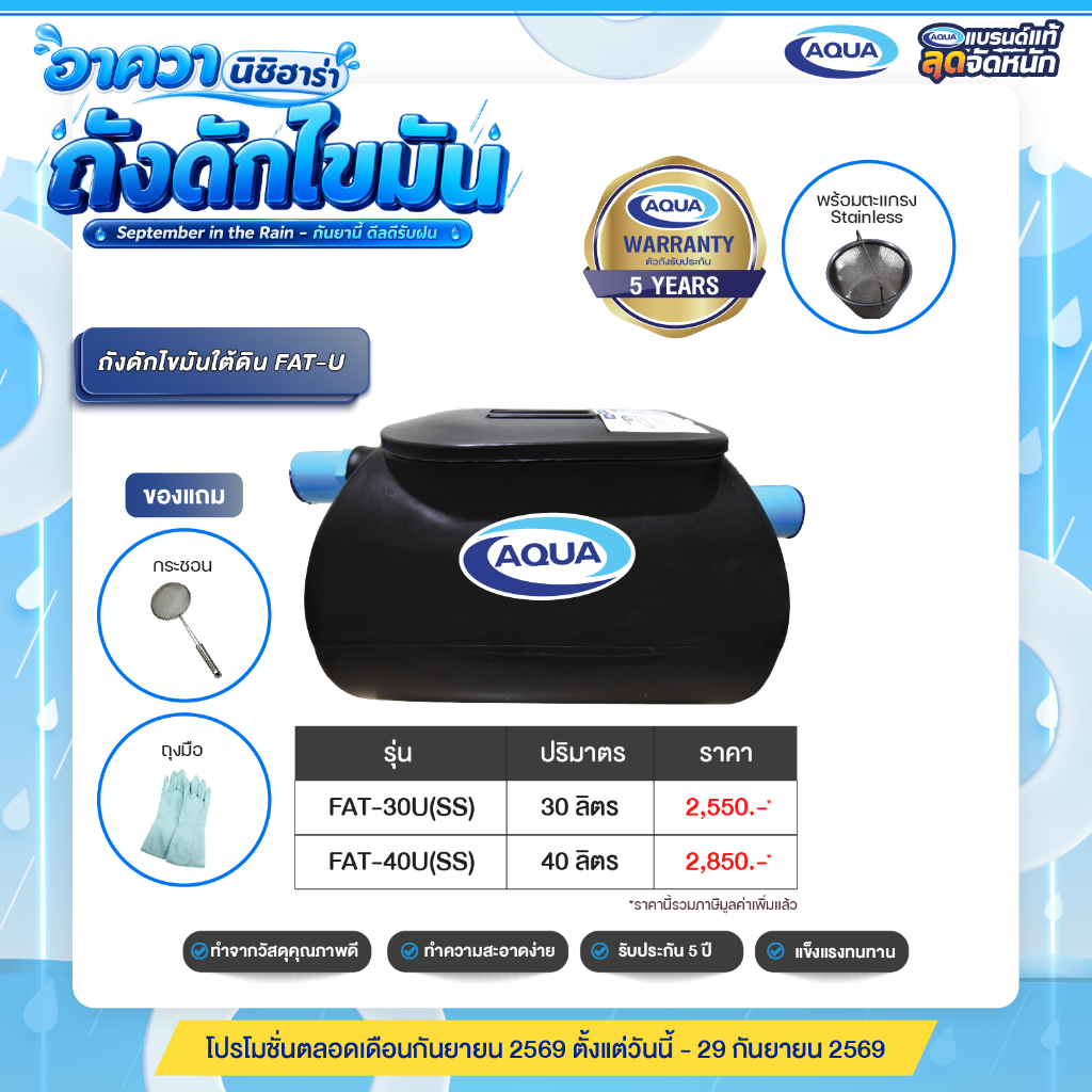 ถังดักไขมัน รุ่น FAT สำหรับติดตั้งใต้ดิน (Black) ของแท้จาก Aqua Nishihara