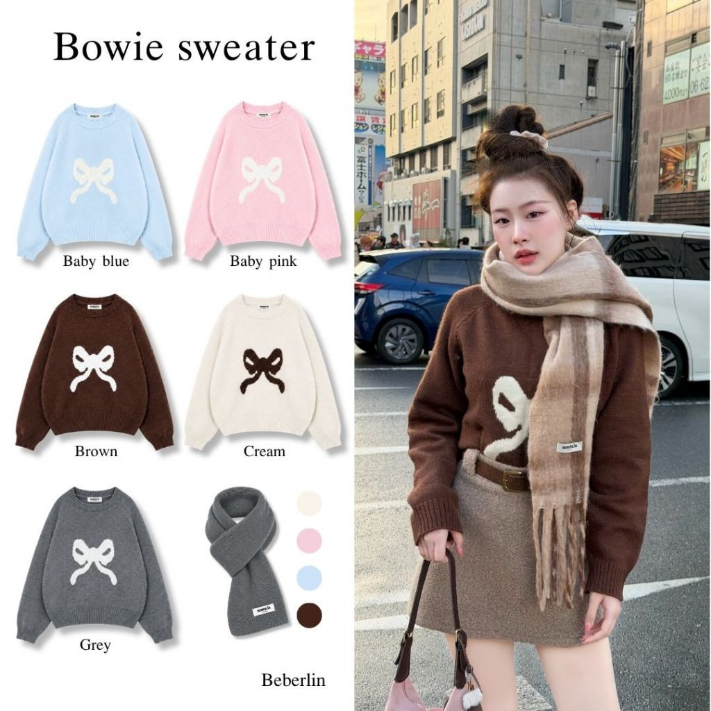 Beberlin เสื้อสเวตเตอร์ลายโบว์+ผ้าพันคอ รุ่น Bowie sweater / No : 1010