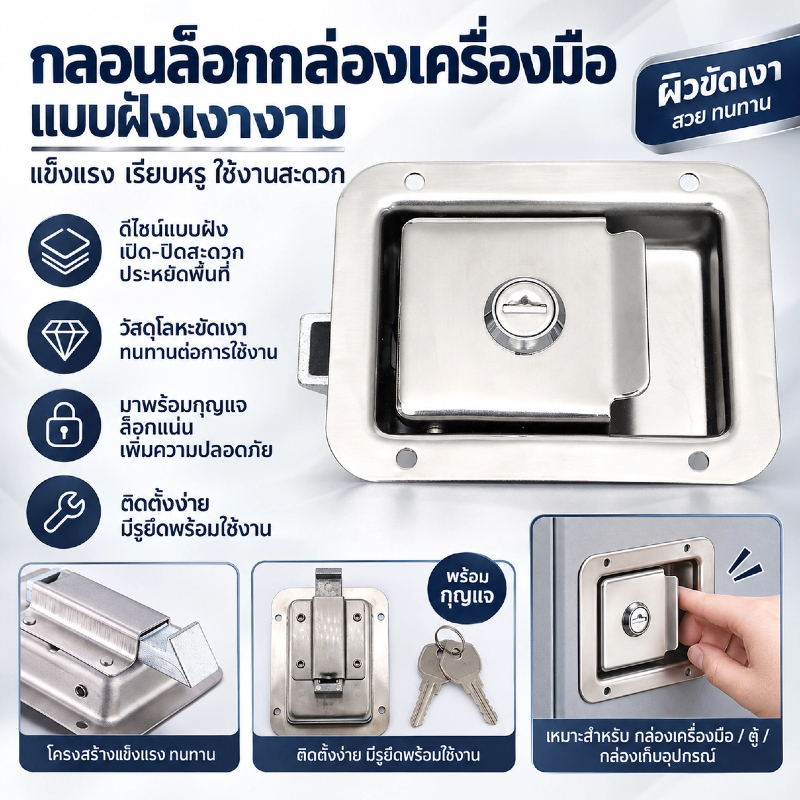2Days⭐Local Delivery⭐กลอนล็อกกล่องเครื่องมือ MS858A สแตนเลส สำหรับรถพ่วง RV และรถบรรทุก แบบติดตั้งซ่