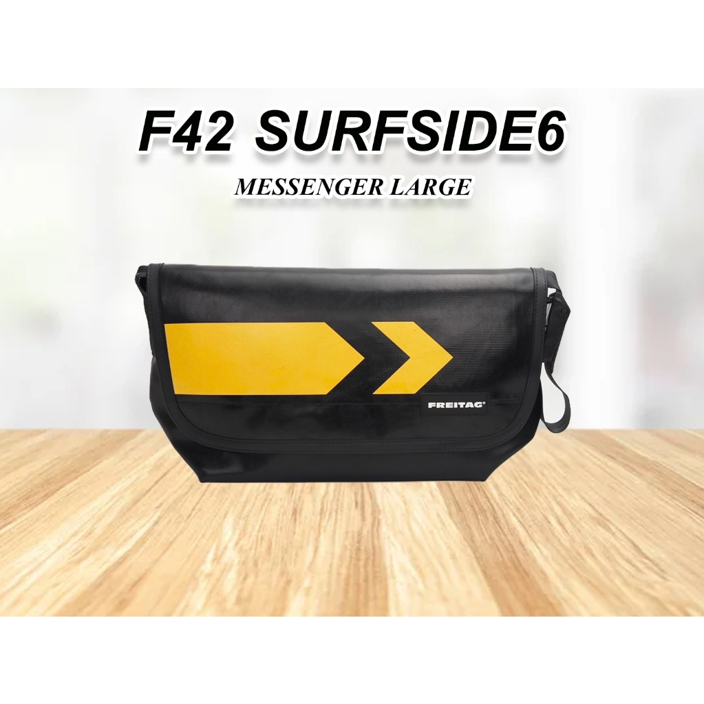 กระเป๋า FREITAG รุ่น F42 SURFSIDE6 (ผ้าดำ-สกรีนเหลืองหัวลูกศร>>) มือ1 แรร์ไอเทม หายาก