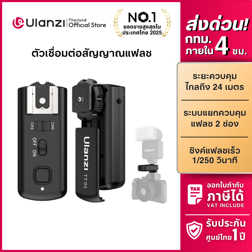 Ulanzi TT01 Wireless Flash Trigger แฟลชทริกเกอร์ รองรับกล้องที่มี Hot Shoe Mount ให้การถ่ายภาพแม่นยำ