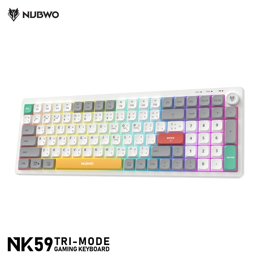 NUBWO NK59 MEMBRANE KEYBOARD คีย์บอร์ดเสียงเงียบ TRI-MODE พร้อม Knob เพิ่ม-ลด / ปิดเสียงได้