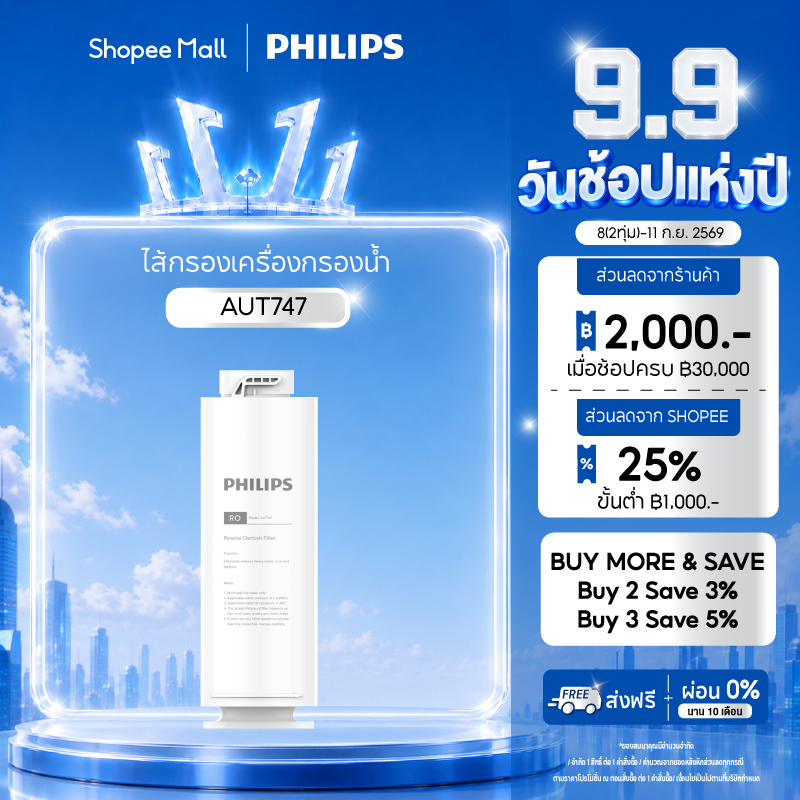 Philips AUT747 ไส้กรองทดแทน RO สำหรับเครื่องกรองน้ำ รุ่น AUT2015