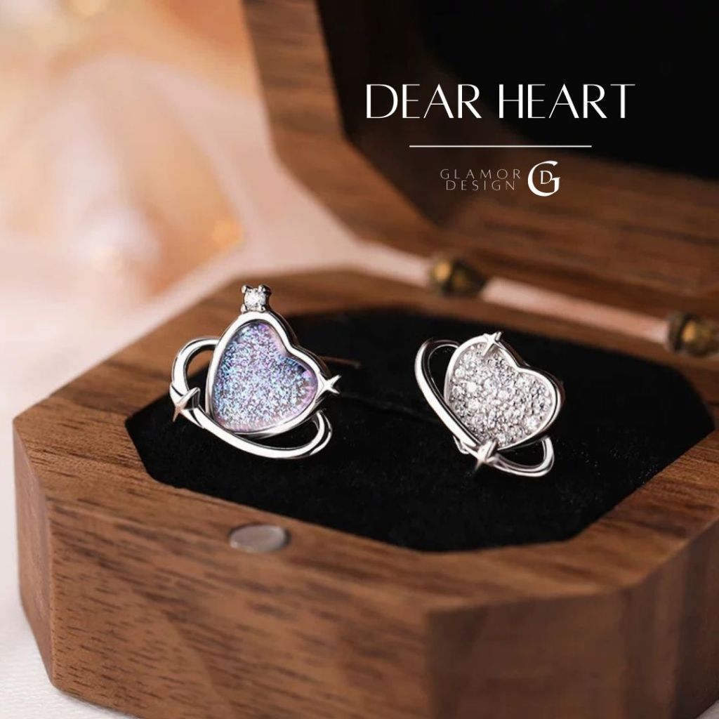 GLAMOR✨ต่างหูเงินแท้ Dear Heart ต่างหูรูปหัวใจแบบไม่สมมาต เอกลักษณ์ สายเกาหลี เข้ากับทุกชุด