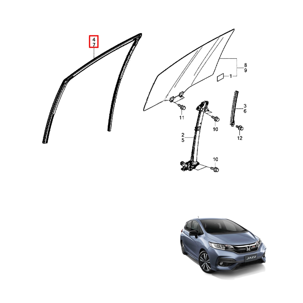 ยางขอบกระจกประตูหน้าหลัง Honda Jazz GK 2014-2020 แท้ศูนย์ราคาต่อ 1 ข้าง