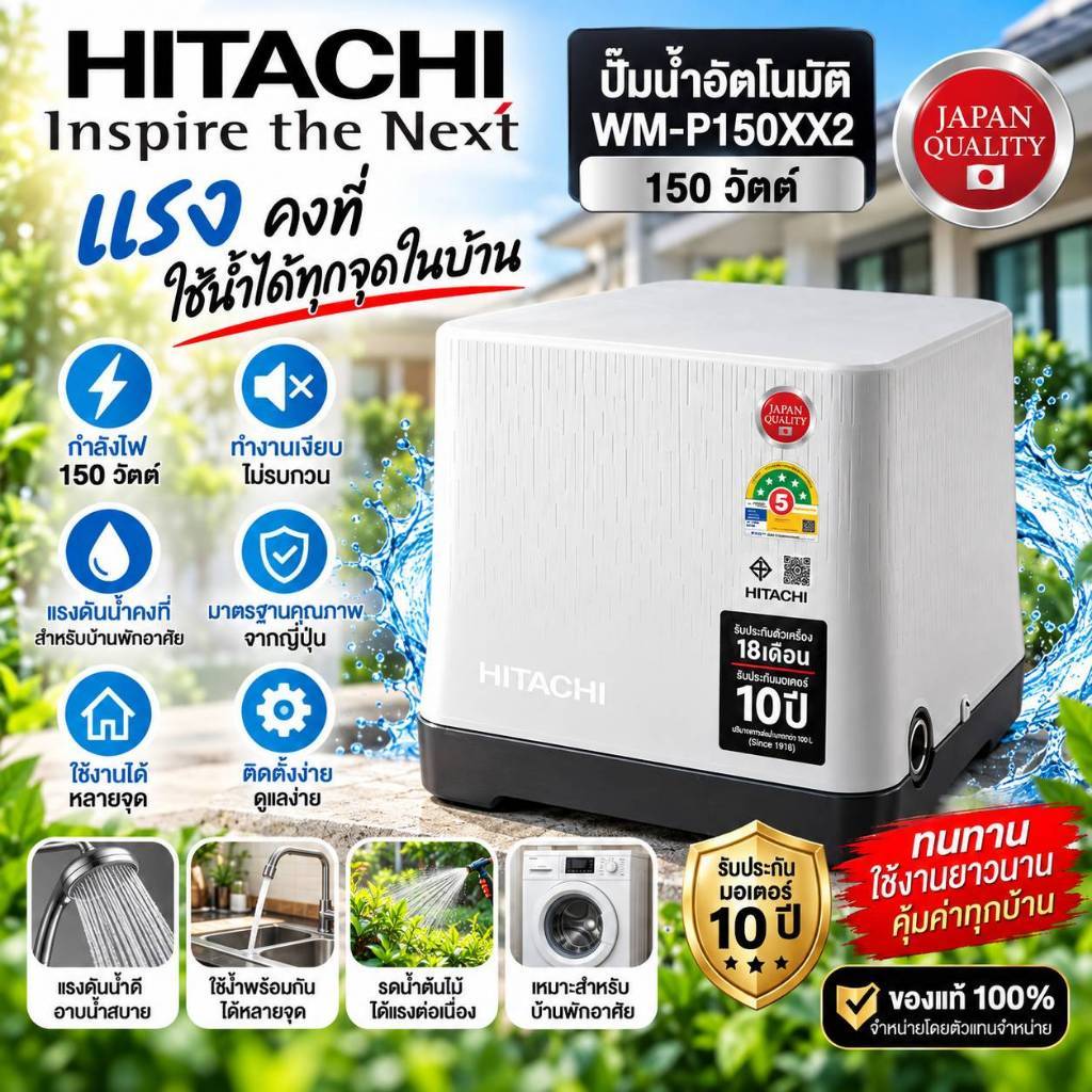 ปั๊มน้ำอัตโนมัติ HITACHI WM-P150XX2 150 วัตต์