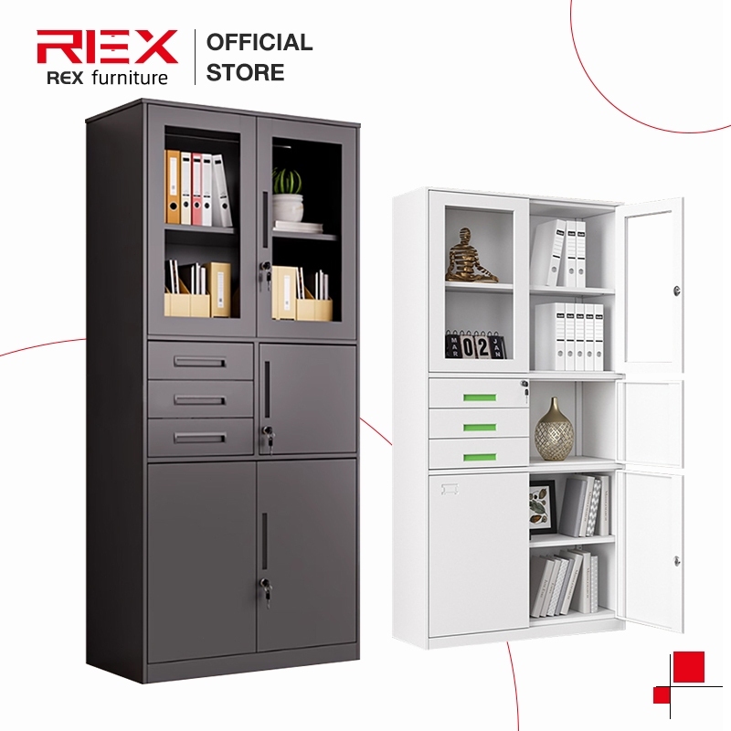 REX ตู้เหล็กเก็บของ ตู้เอกสาร ตู้ล็อกเกอร์ ตู้โชว์กระจก สูง 185 ซม. หลายแบบ ส่งจากไทย
