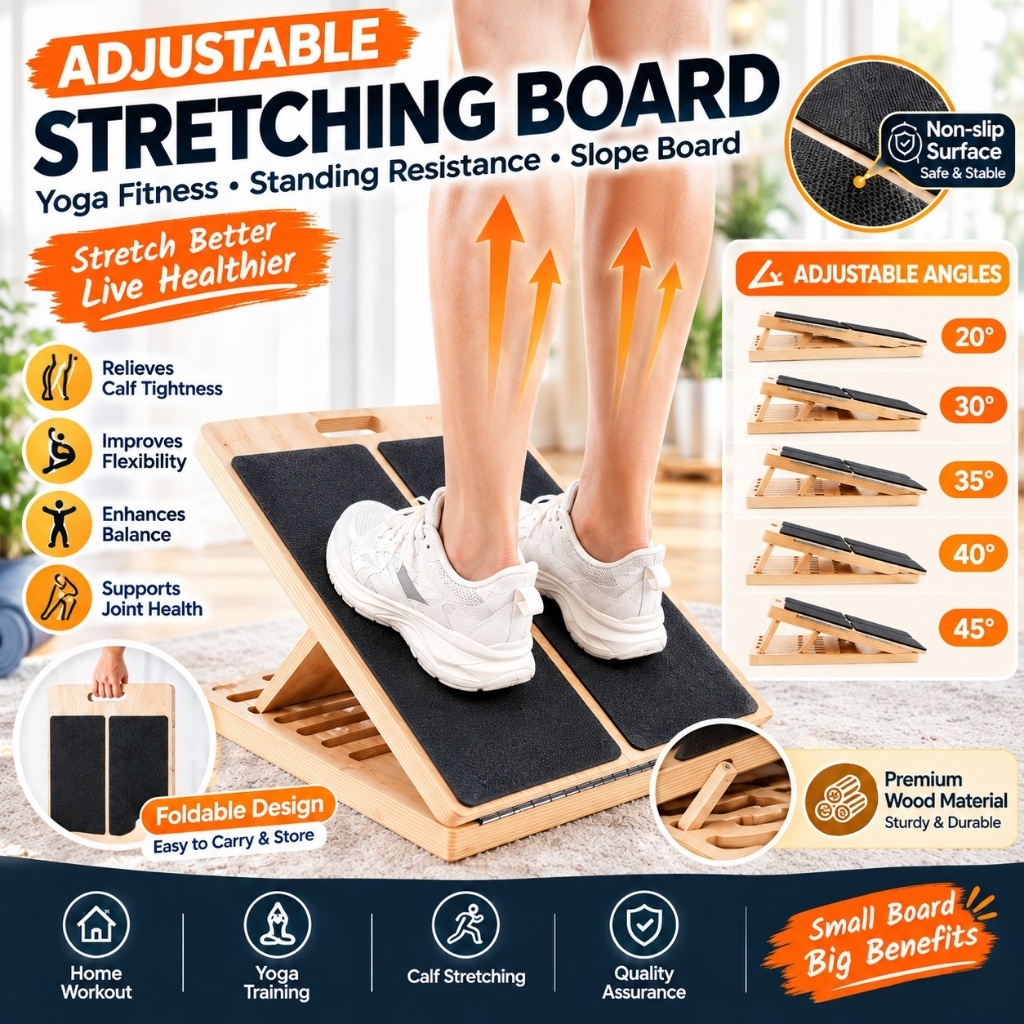 เก้าอี้ยืดเส้นเพื่อสุขภาพ กระดานยืด Slant Board Calf Stretcher ยืดน่อง พับฝึกทรงตัว กันลื่น ปรับ 5 ระดับ ไม้เนื้อแข็ง