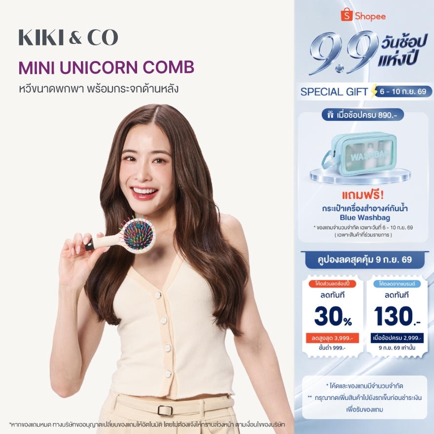 KIKI&CO Mini Unicorn Comb หวีกระจกพกพา หวีขนาดเล็ก พร้อม กระจกแต่งหน้า ด้านหลัง หวีกระจก หวีพกพา (KMUC)