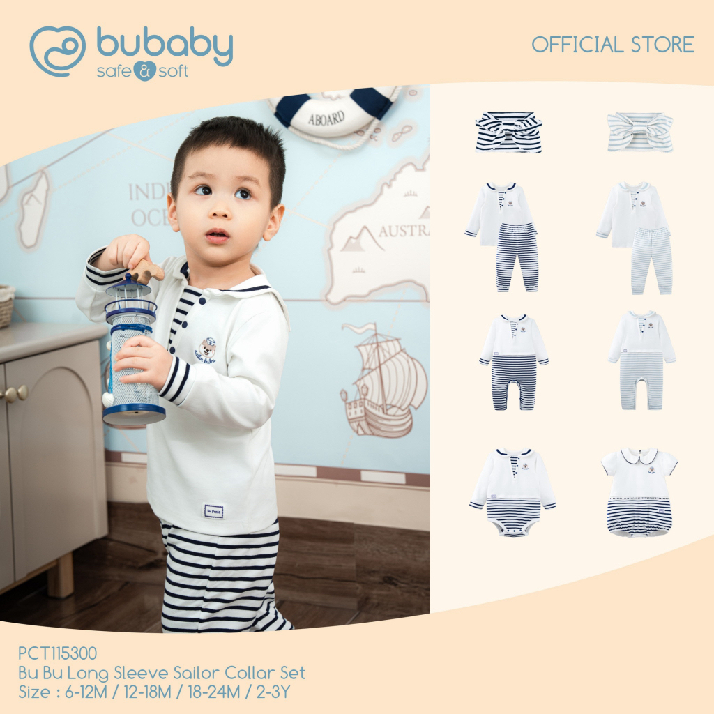 Bubaby Little Sailor Collection | ชุดเด็กสไตล์กะลาสีใยไผ่ นุ่มสบาย พร้อม Accessories เข้าเซ็ต PCT115