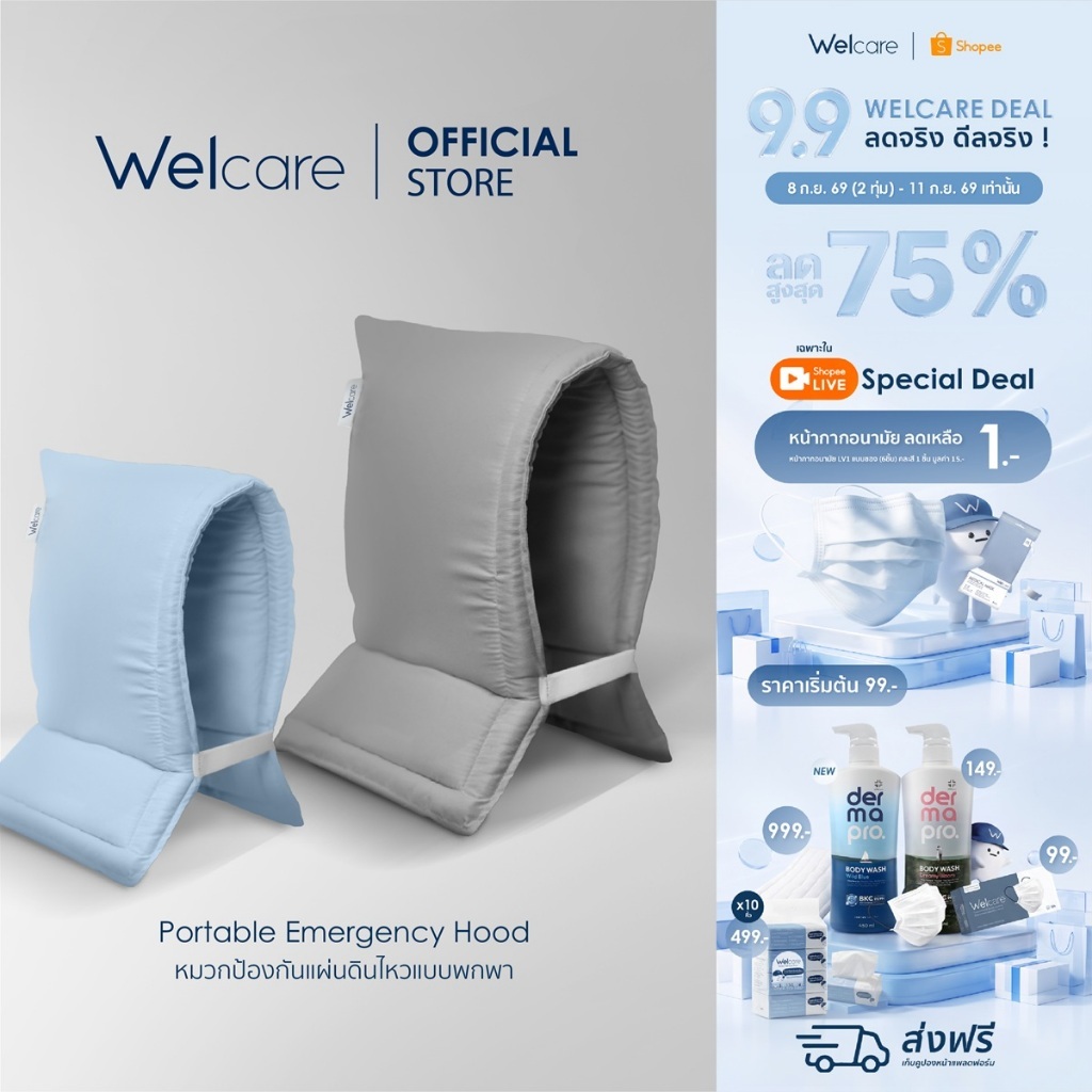 [Official] Welcare Portable Emergency Hood เวลแคร์ หมวกป้องกันแผ่นดินไหว แบบพกพา