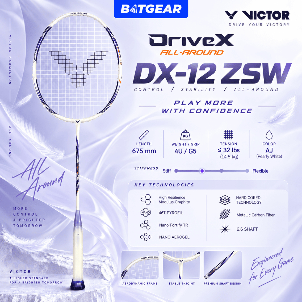 NEW!!! ไม้แบดมินตัน VICTOR  รุ่น DX-12 ZSW AJ 4U รุ่นใหม่ล่าสุด แถมเอ็นVBS+กริป พร้อมขึ้น