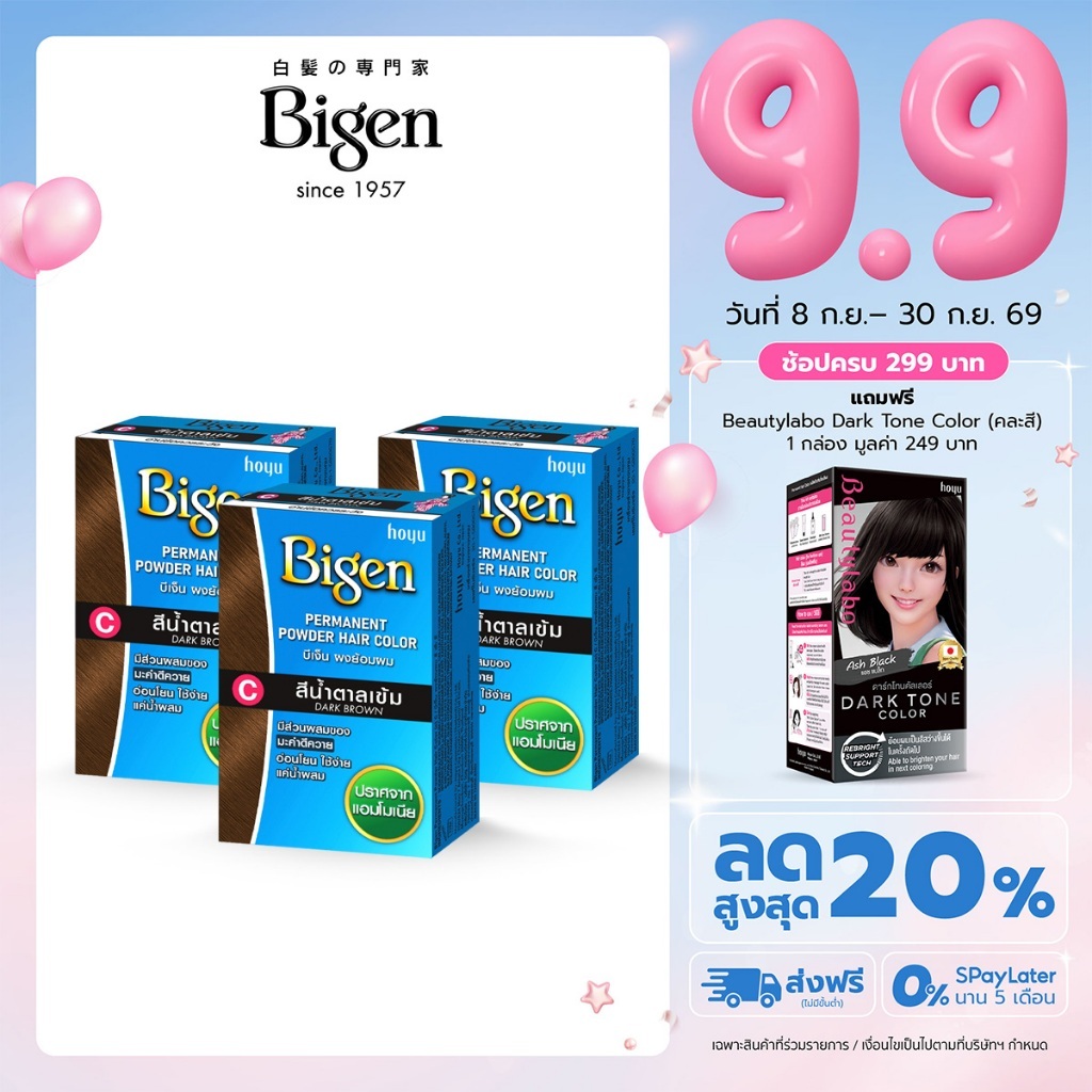 (แพ็ค3)Bigen Powder ผลิตภัณฑ์ย้อมผมแบบผง สีน้ำตาลเข้ม (C)