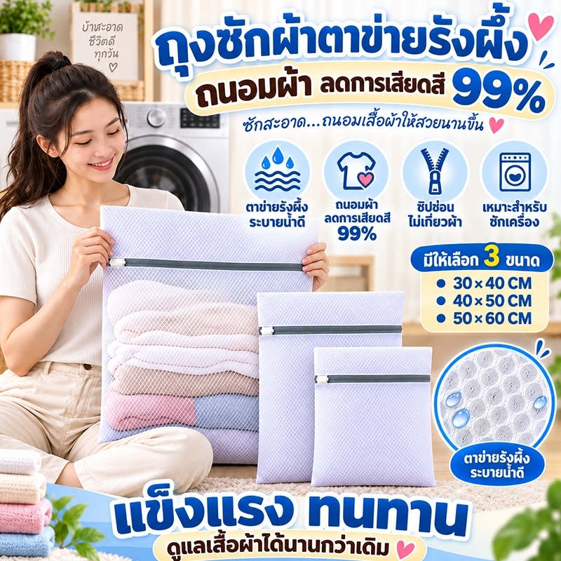 ถุงซักผ้า ผ้าตาข่ายรังผึ้งหนาพิเศษ ช่วยถนอมเนื้อผ้า อเนกประสงค์ ถุงซักผ้าถนอมผ้า แข็งแรงทนทาน ทนต่อสึกหรอ มีหลายขนาด