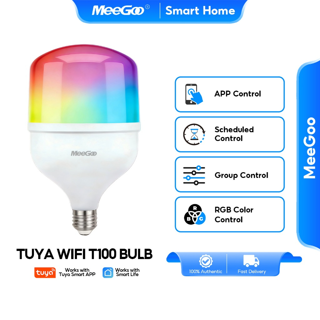 MeeGoo WiFi หลอดไฟ RGB 20W Smart Light Bulb E27 ควบคุมผ่าน Smart Life / Tuya รองรับ Alexa