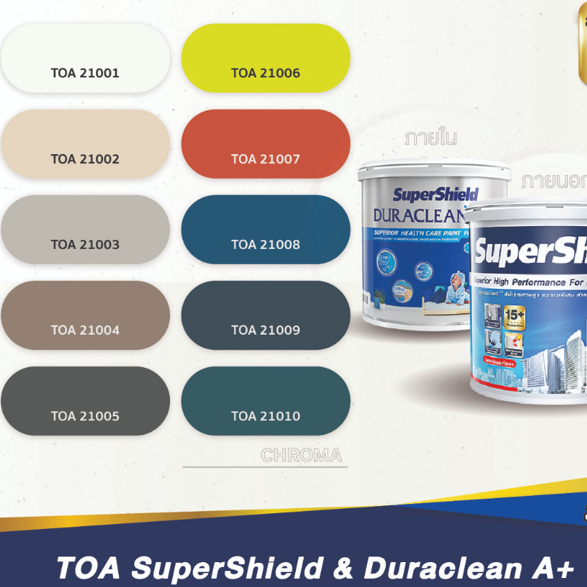 TOA สีทาบ้าน เฉดสี 21001 กึ่งเงา SuperShield,Duraclean A+ กึ่งเงา 3.5 ลิตร สีทาภายนอก สีทาภายใน จับค