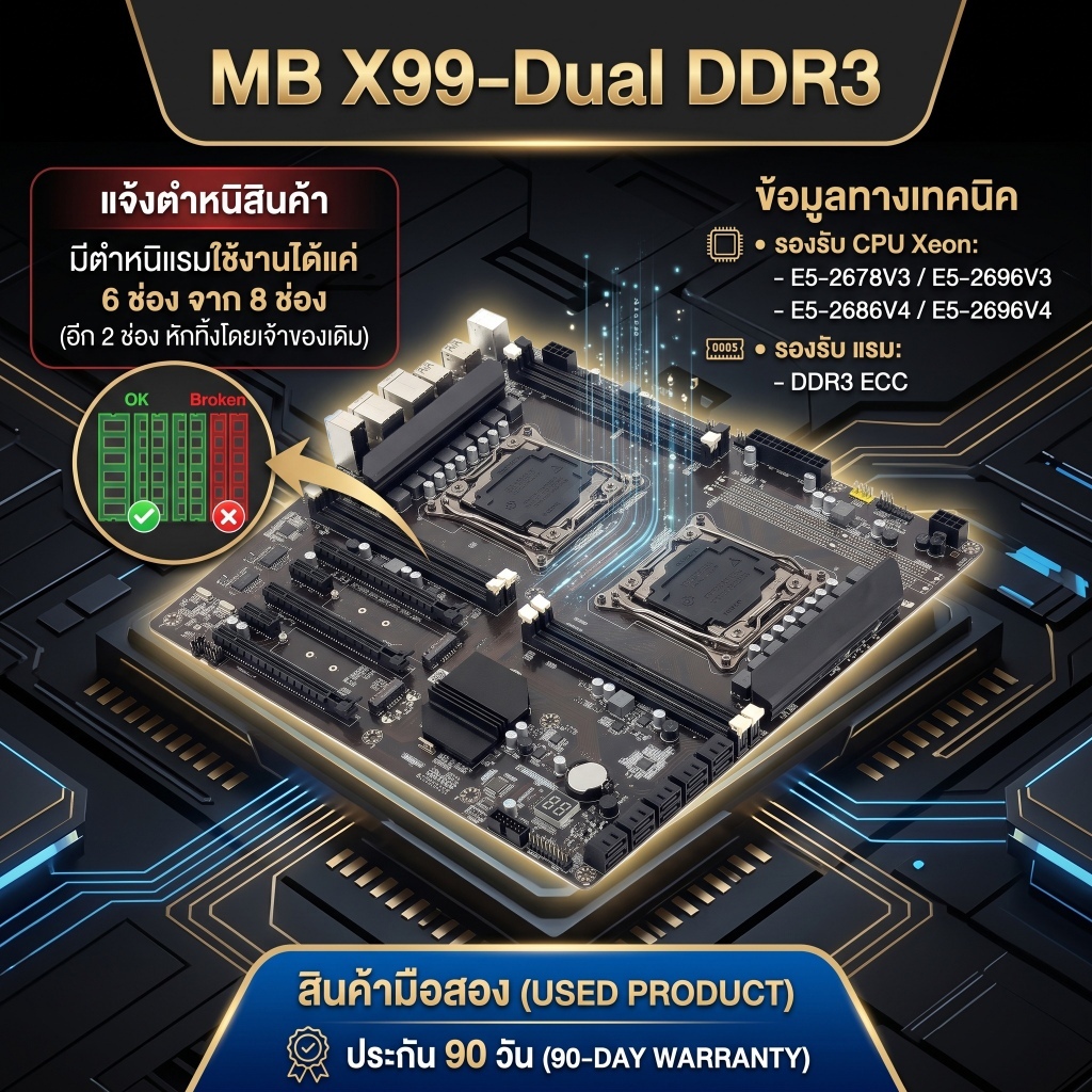 [มีตำหนิ] เมนบอร์ด MB X99-Dual DDR3 รองรับ Xeon E5 (มือสอง ประกัน 90 วัน)