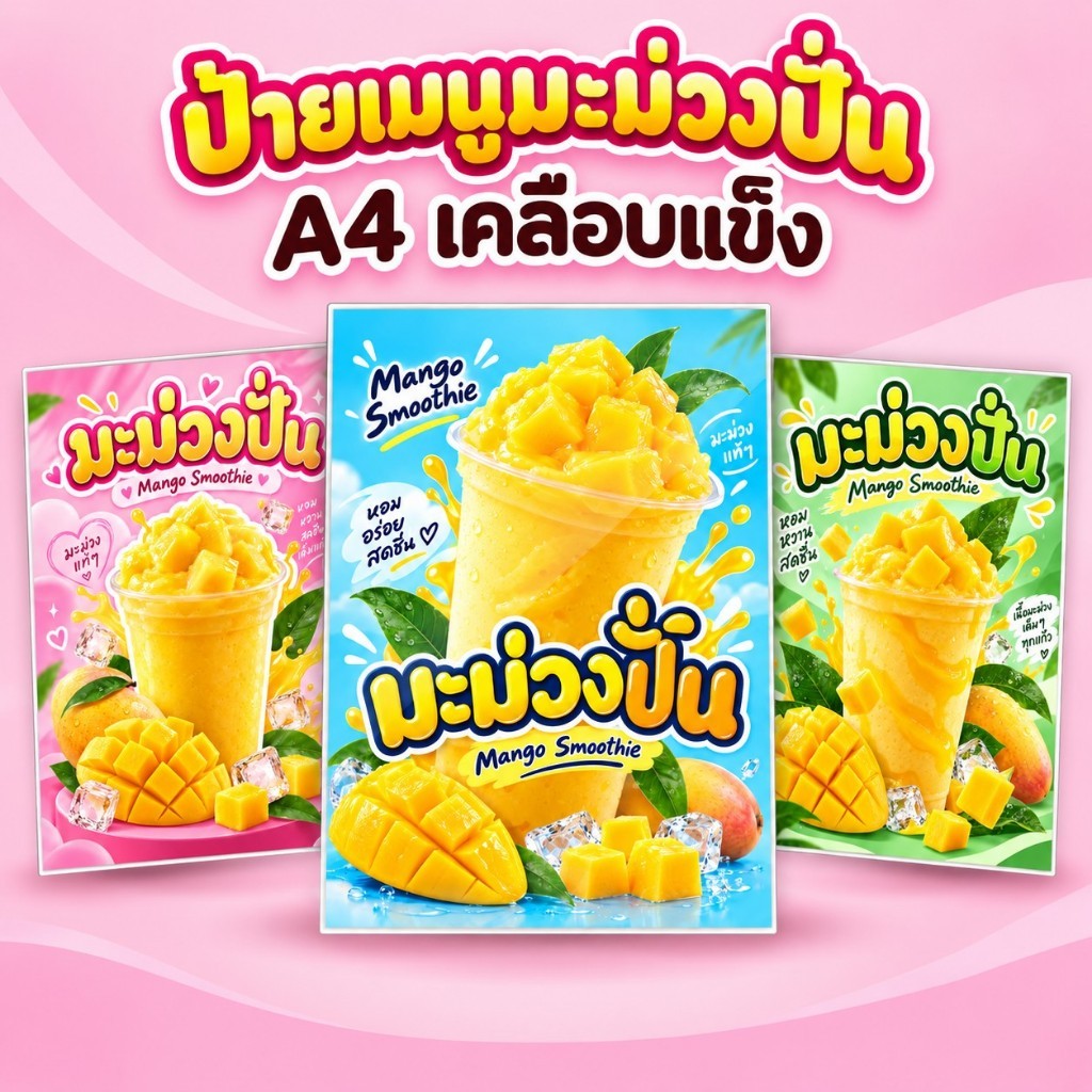 วะรอซีน | ป้ายเมนูน้ำA4 เคลือบแข็ง มะม่วงปั่น | ป้ายร้านน้ำ | ป้ายเมนูพร้อมใช้