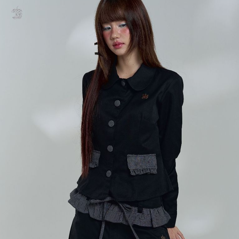 odbc sweet blackie set - เสื้อเชิร์ตสีดำ กระดุมปั้มลาย