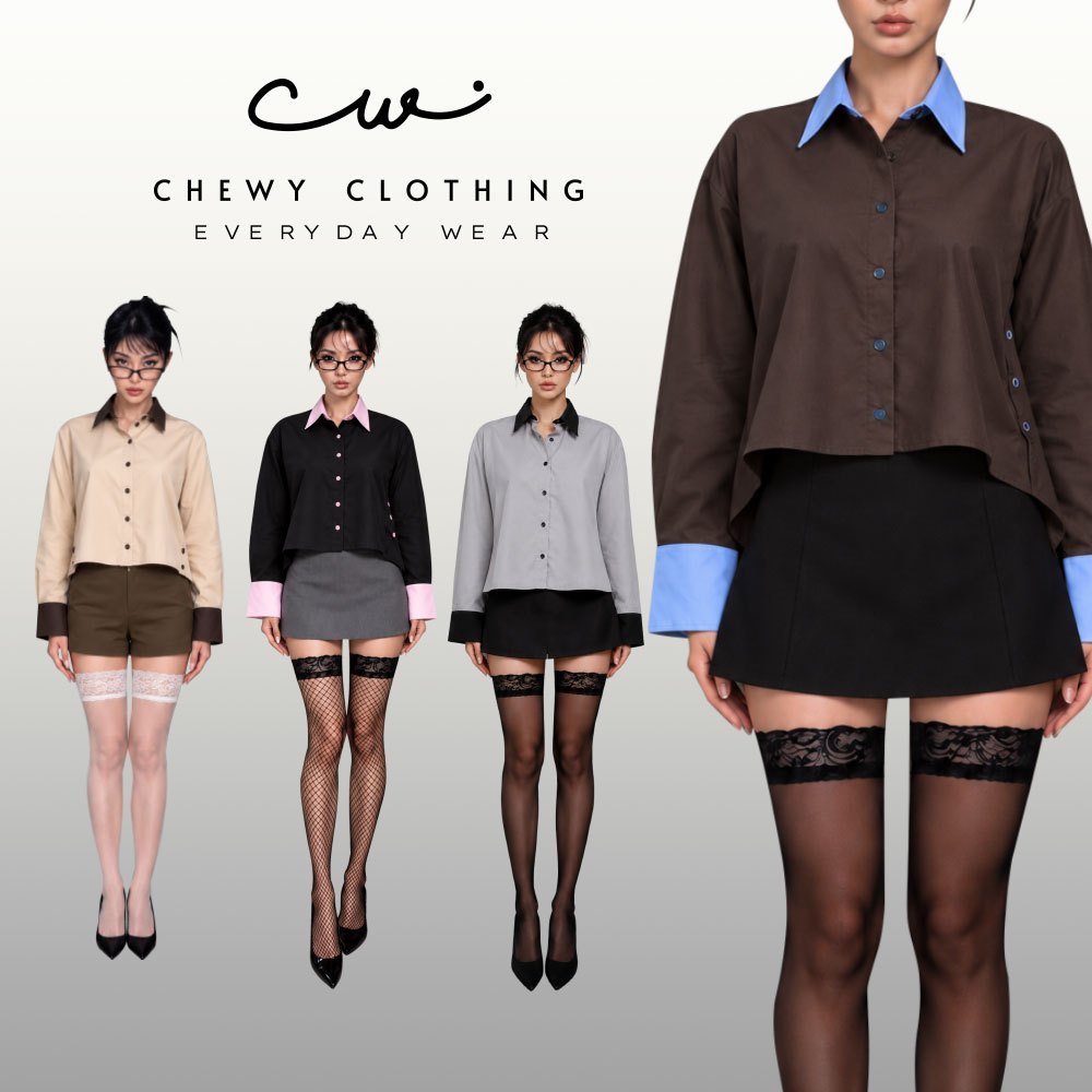 เสื้อเชิ้ตผู้หญิง ทูโทนคอปก  Working Woman