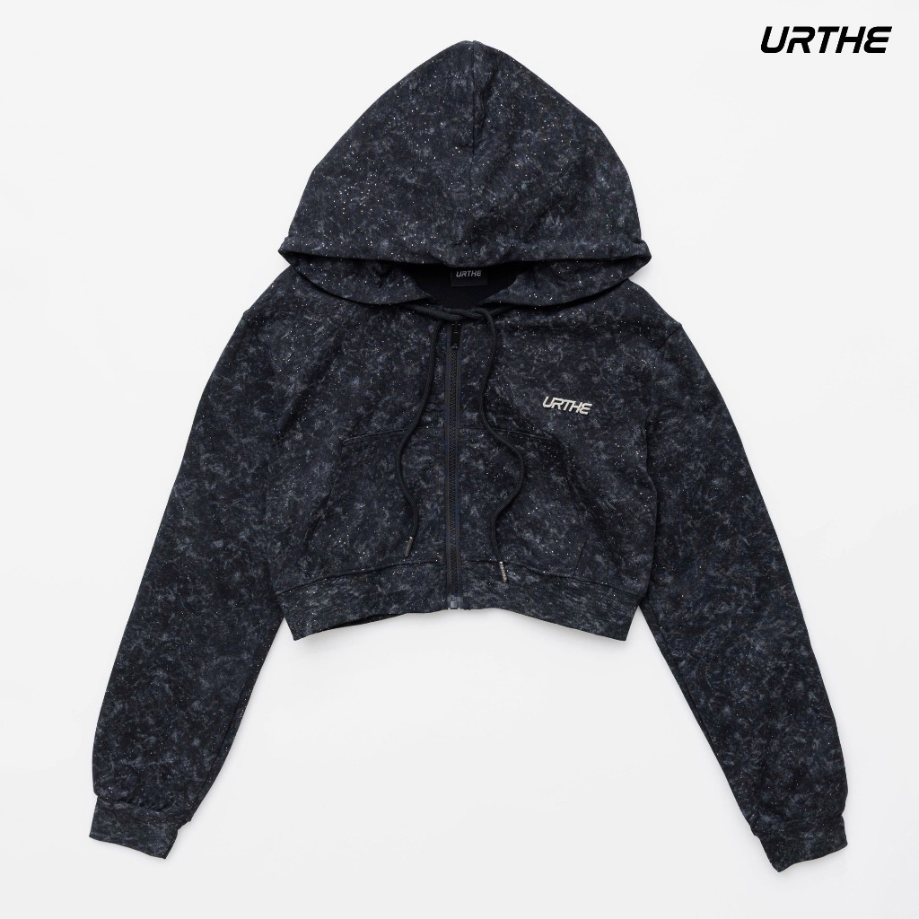 URTHE - เสื้อฮู้ดครอป ซิปหน้า รุ่น IMMEDIATE PAIN HOODIE CROP