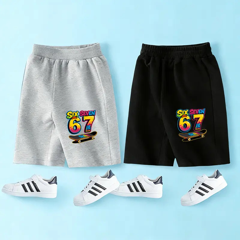 กางเกงเด็กขาสั้นสีพื้น สำหรับเด็กชายและเด็กหญิง ทรงลำลองเรียบง่าย ใส่สบาย มีสีดำและสีเทา กางเกงแฟชั่นเด็กสำหรับใส่เที่ยว