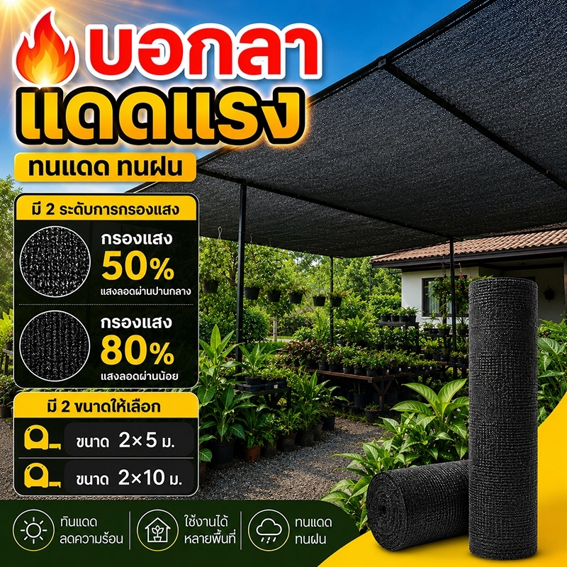 สแลนกันแดด80% ตาข่ายกรองแสง Shade Net ป้องกัน UV ลดความร้อน บังแดดสำหรับปลูกผัก โรงเรือน สวน บ้านและโรงรถ