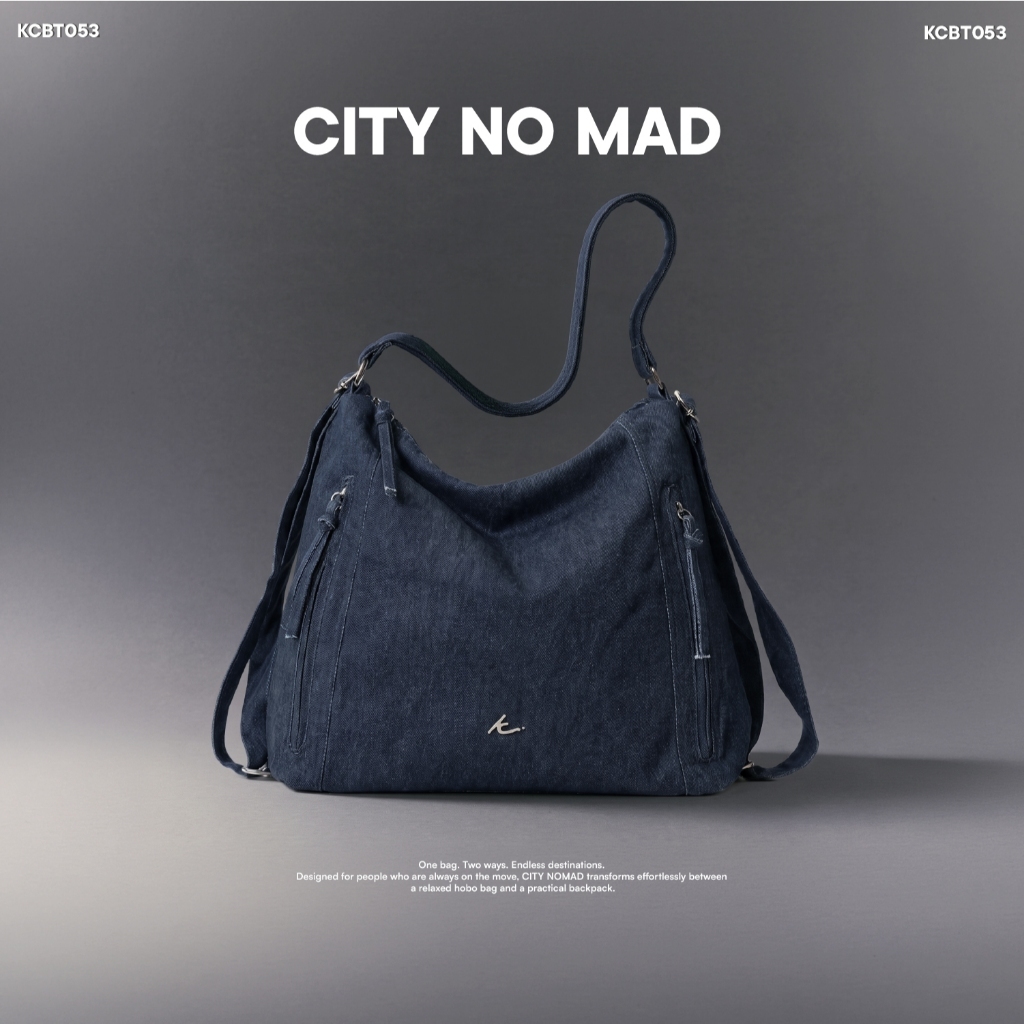 KIM&CO. ORIGINAL – CITY NOMAD (KCBT053) กระเป๋า Hobo & Backpack 2-in-1 ผ้าเดนิม น้ำหนักเบา
