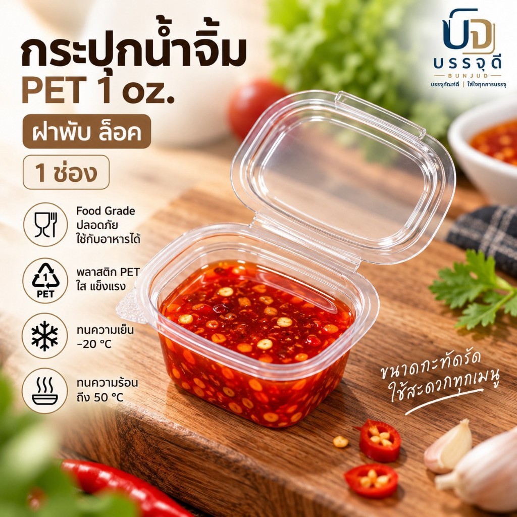 กระปุกน้ำจิ้ม PET 1 oz พร้อมฝาใส 30ml Food Grade แพ็ค 50 ใบ ถ้วยน้ำจิ้ม ถ้วยซอส ถ้วยน้ำสลัด(แถว)