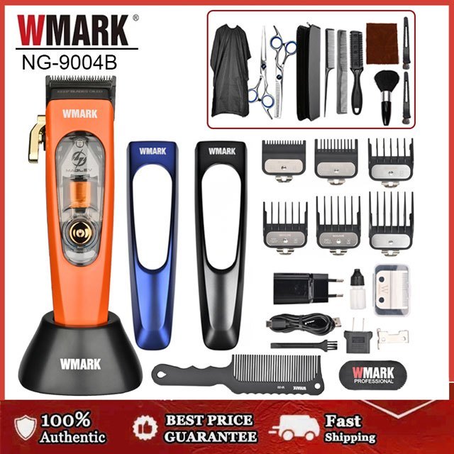Wmark ปัตตาเลี่ยนผมไฟฟ้า มืออาชีพ ชาร์จไฟได้ จอแสดงผลดิจิตอล ช่วงล่างแม่เหล็ก DLC เฟดเดอร์ NG-9004B