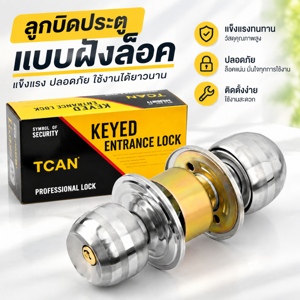 40 ชิ้น ชุดล็อกลูกบิดประตูสแตนเลส พร้อมไส้ล็อกทองเหลือง ให้เลือกทั้งแบบห้องนอนใช้กุญแจ และแบบห้องน้ำใช้ปุ่มกด