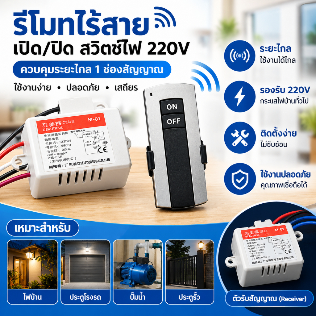 LEMO-T รีโมทคอนโทรลดิจิทัลไร้สายเปิด/ปิด220V 1ช่องสัญญาณสำหรับสวิทช์ไฟ COD