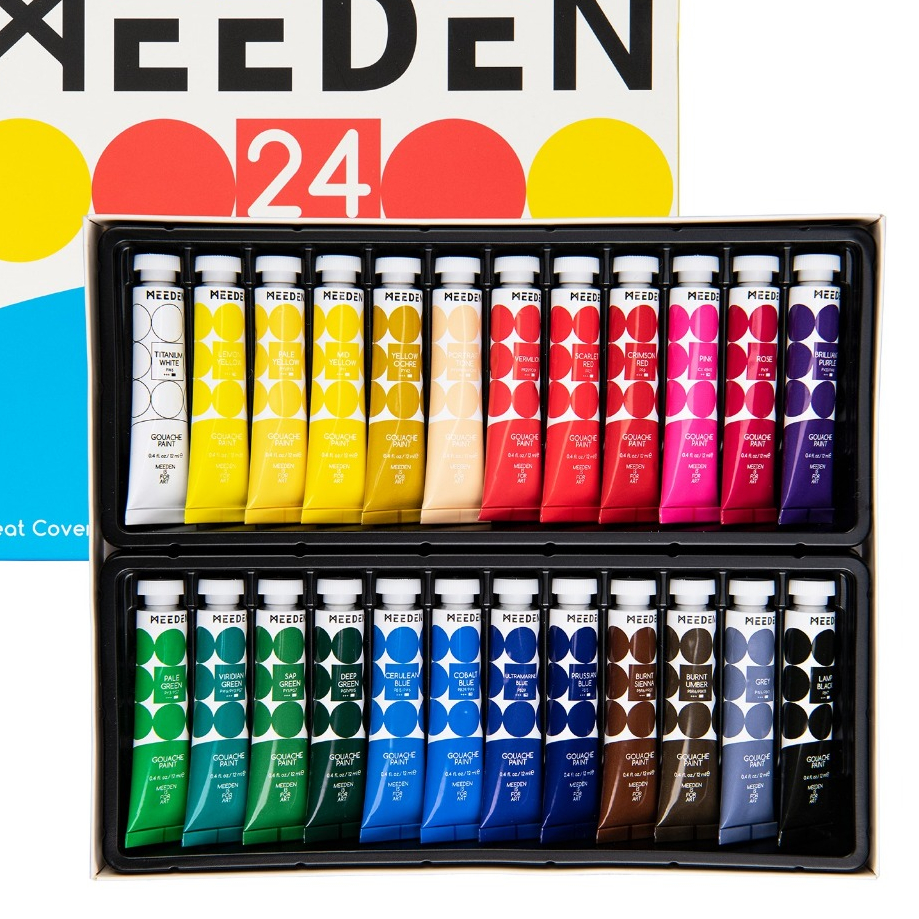 MEEDEN สีกวอชแบบหลอด 24 สี 12ml สีทึบด้าน พิกเมนต์เข้มข้น