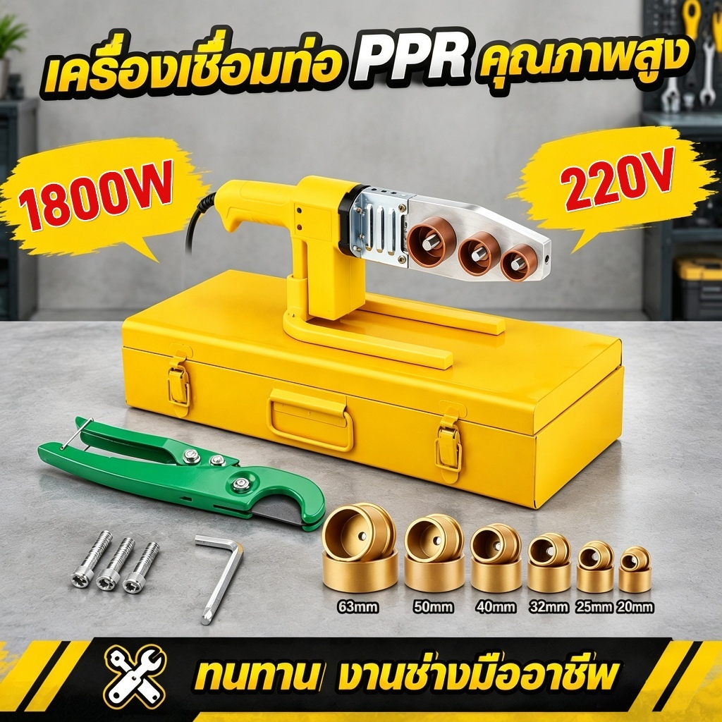 เครื่องเชื่อมท่ออัตโนมัติ PPR PE PB 1000/1800W หัวชุด 20-32mm เชื่อมร้อนไฟฟ้า ใช้เดินท่อประปา แข็งแรง ทนทาน ปลอดภัย