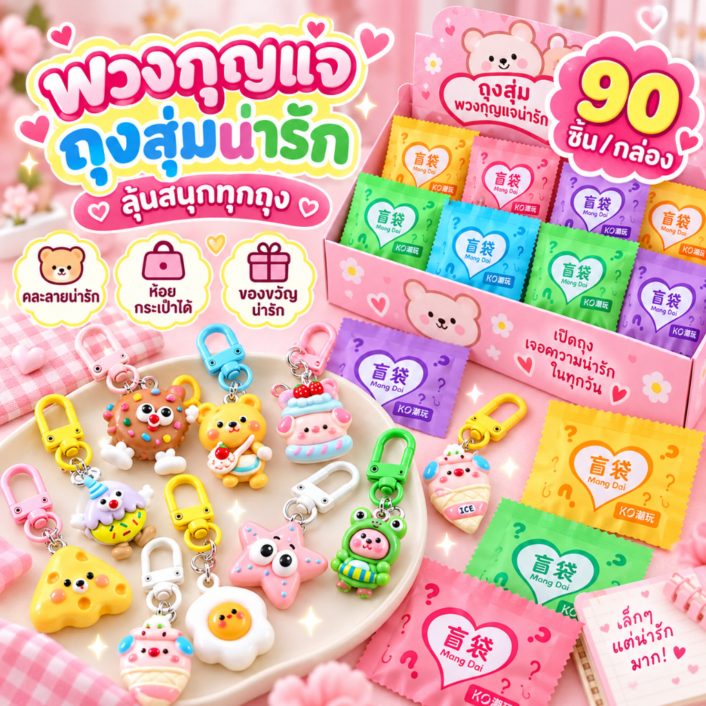 💖COD💖ถุงสุ่มพวงกุญแจ (1 ชุด 30 ถุง） คละลายน่ารักจากไทย Capybara พวงกุญแจ น่ารัก พวงกุญแจน่ารัก