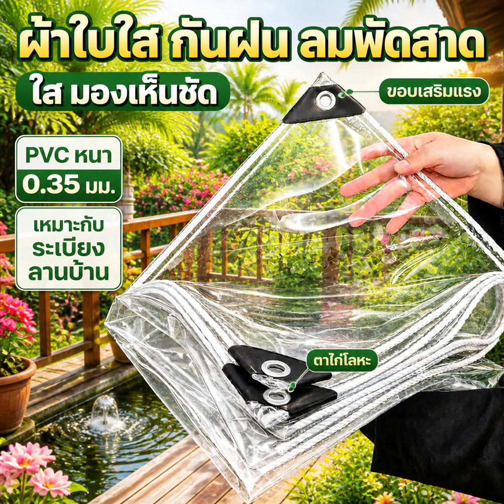 ผ้าใบพีวีซีใส การส่งผ่านแสง 100% ผ้าใบกันฝน PVC แบบหนาพิเศษ ผ้ายางใสกันฝน