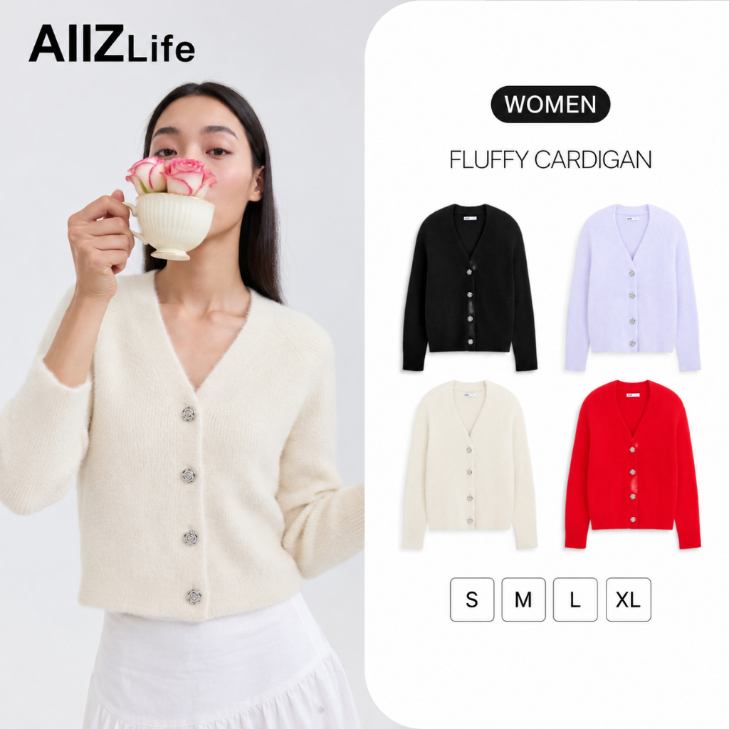 AIIZ (เอ ทู แซด) - AIIZ เสื้อคาร์ดิแกนผู้หญิง ผ้าขน AIIZ Women's Fluffy Cardigan