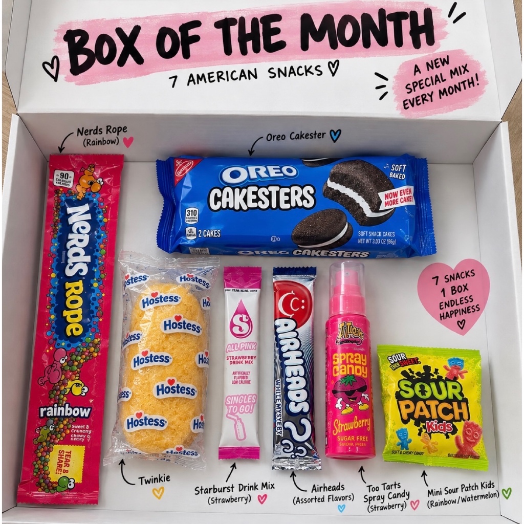 BOX OF THE MONTH 🇺🇸 ขนมอเมริกา 7 ชิ้น | American Snack Box | กล่องขนมพิเศษใหม่ทุกเดือน | New Mix Eve
